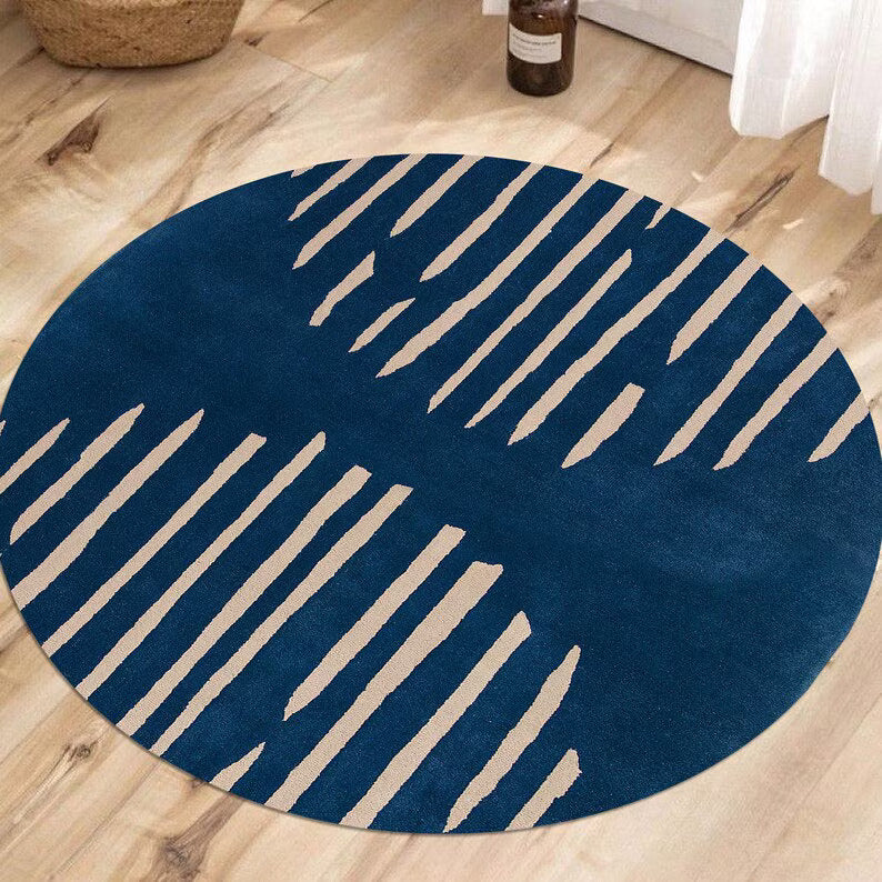 Blue Hand Tufted Round Rug