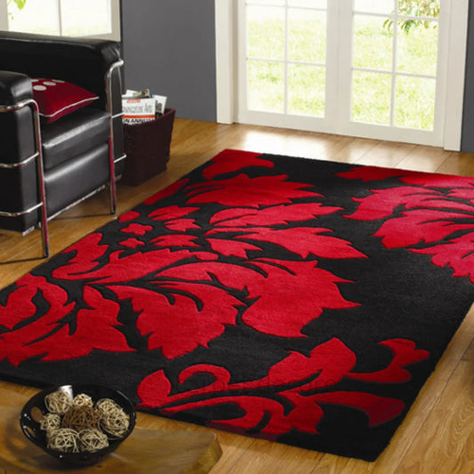 Canadian Leaves Black and Red Rug