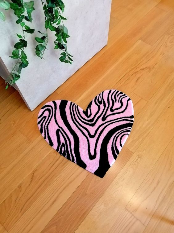 Zebra Striped Heart Shaped Rug